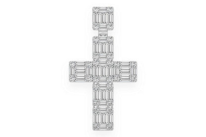 BAGUETTE CROSS DIAMOND PENDANT 14K SOLID GOLD 1.80CTW