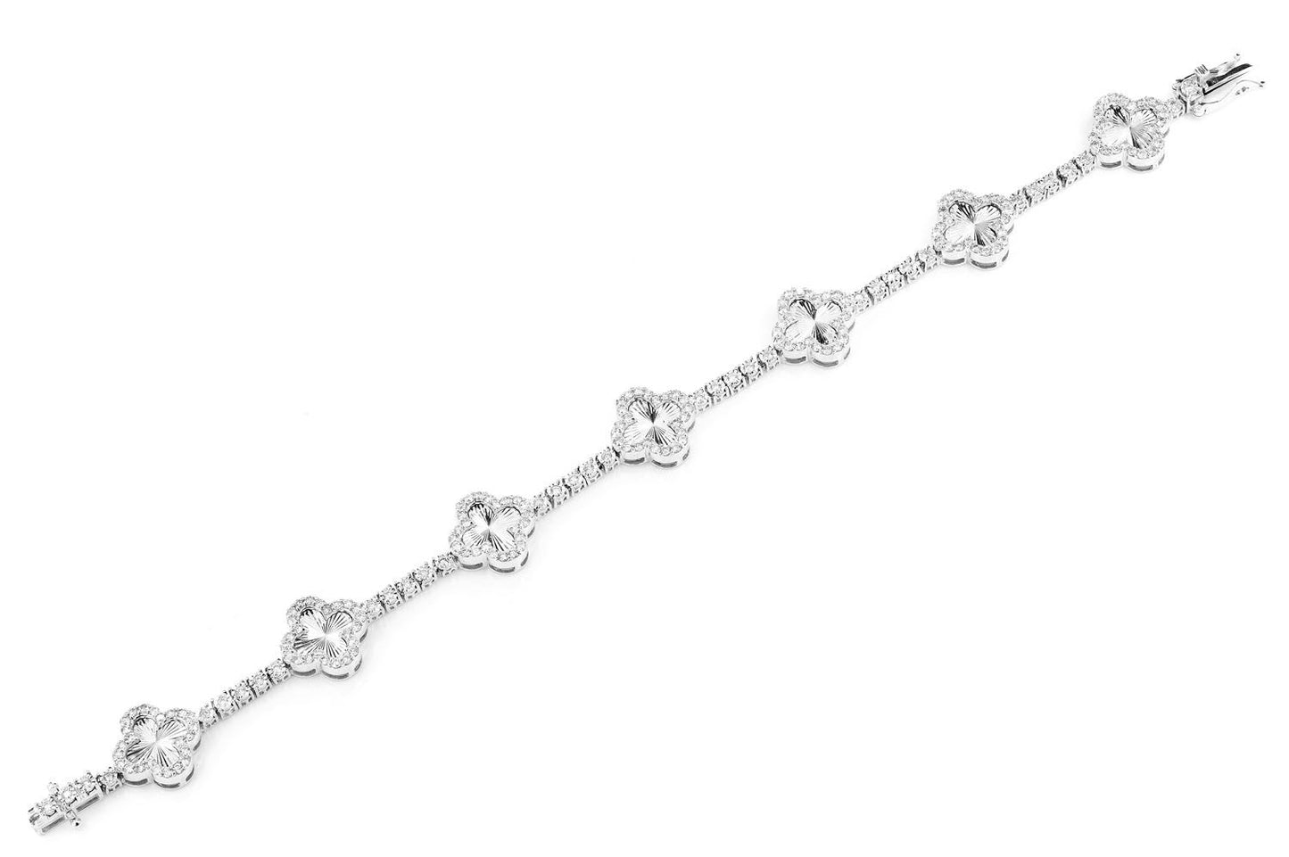 MIRACLE CLOVER LINK DIAMOND TENNIS BRACELET SOLID GOLD 2.00CTW
