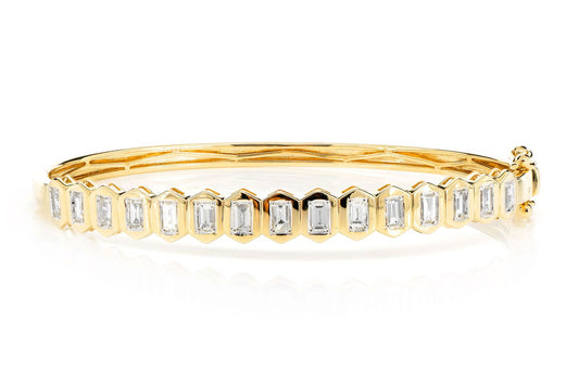HINGED BAGUETTE BEZEL CUT DIAMOND BANGLE BRACELET 14K SOLID GOLD 1.35CTW