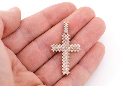 JAGGED CROSS DIAMOND PENDANT 14K SOLID GOLD 1.75CTW