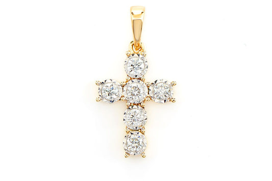 SIX STONE MIRACLE SET DIAMOND CROSS 14K SOLID GOLD 0.20CTW