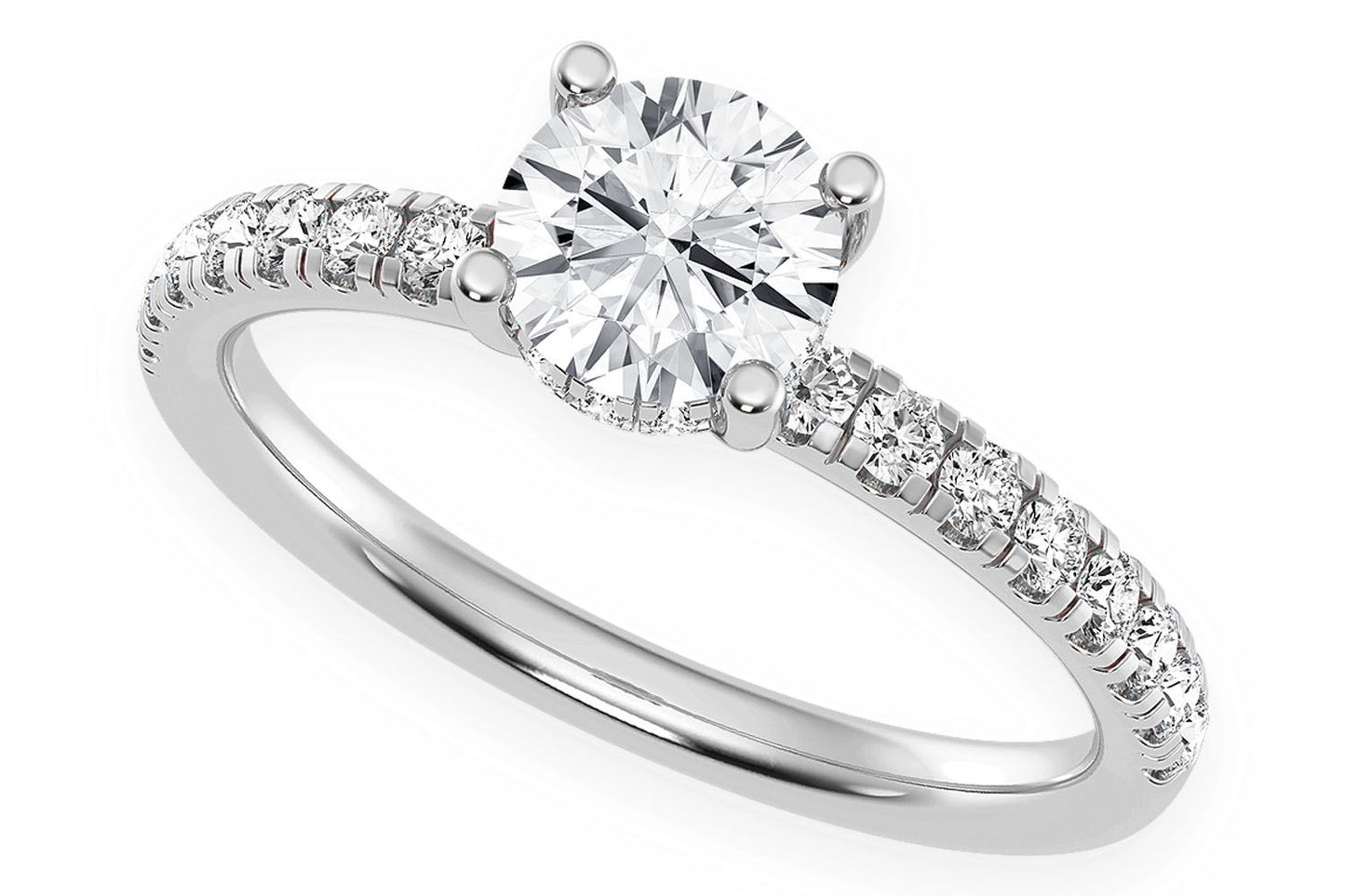 THINN - 0.75CT ROUND SOLITAIRE - ONE ROW UNDER HALO - DIAMOND ENGAGEMENT RING