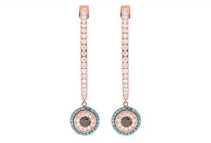 EVIL EYE ROUND DANGLING DIAMOND HOOP EARRINGS 14K SOLID GOLD 2.20CTW
