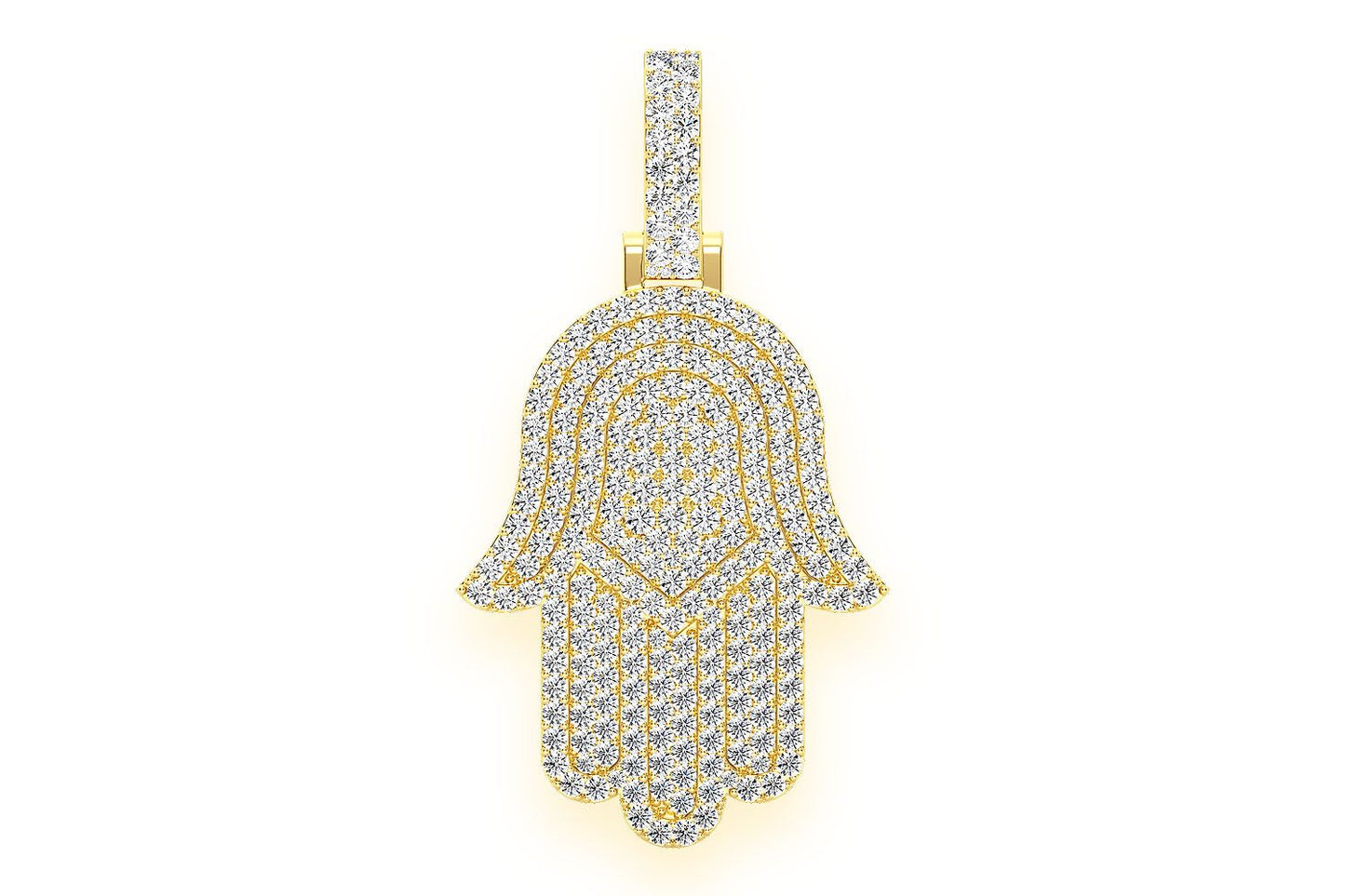 Pandantiv cu diamant Hamsa, aur masiv de 14k, 10.00ct