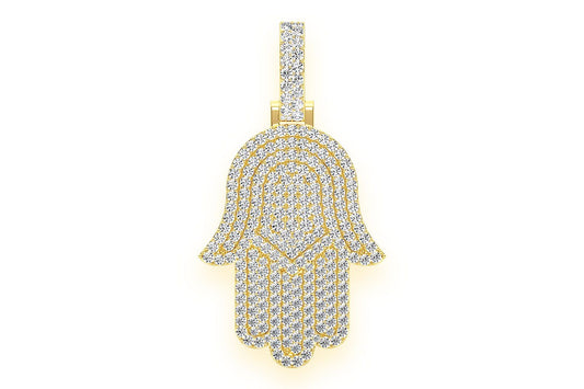 HAMSA DIAMOND PENDANT 14K SOLID GOLD 10.00CTW