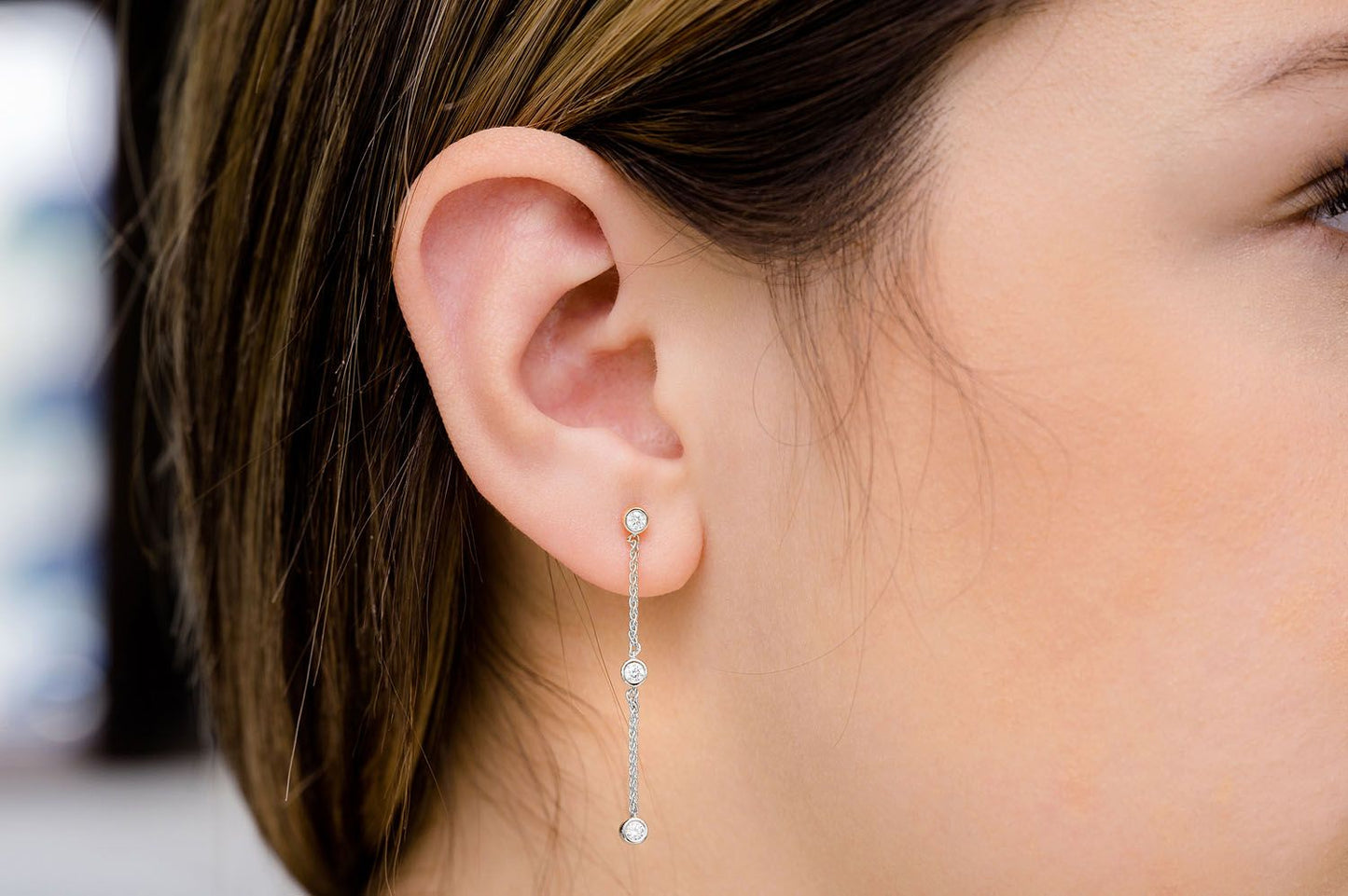 BEZEL SET DANGLING EARRINGS 14K SOLID GOLD 0.33CTW