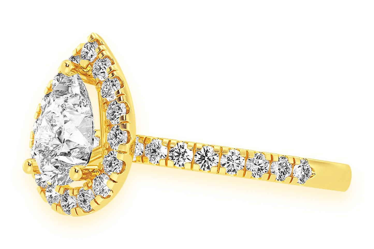 THAV - 1.00CT PEAR SOLITAIRE - SCALLOP HALO ONE ROW - DIAMOND ENGAGEMENT RING