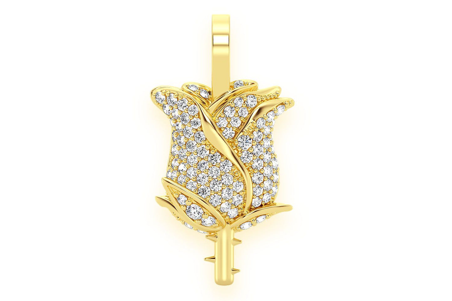 PANDANT CU FLORI DE TRANDAFIR CU DIAMANT, AUR MASIV DE 14K, 0.33CT