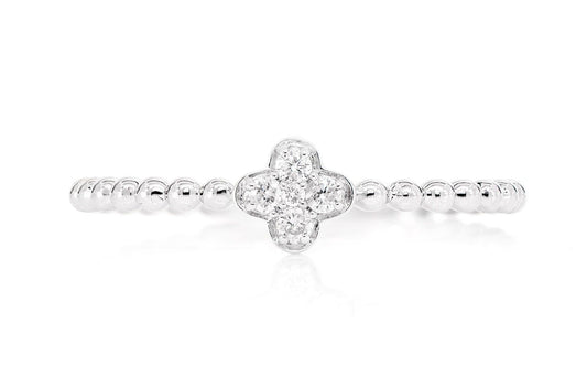 BEADED CLOVER DIAMOND RING 14K SOLID GOLD 0.05CTW
