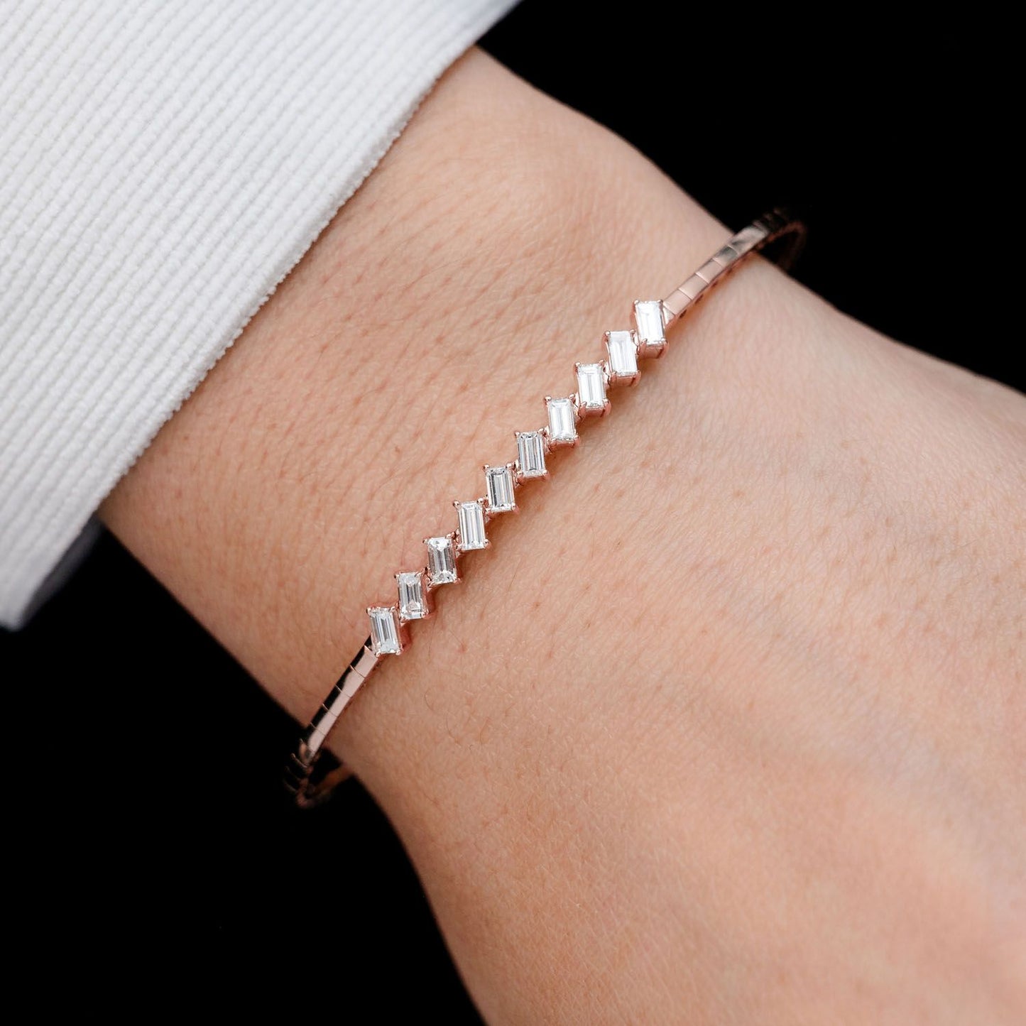 SLANTED BAGUETTE DIAMOND HINGE BRACELET 14K SOLID GOLD 0.90CTW