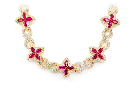 RUBY DIAMOND MARQUISE FLOWER INFINITY LINK NECKLACE SOLID GOLD 33.75CTW