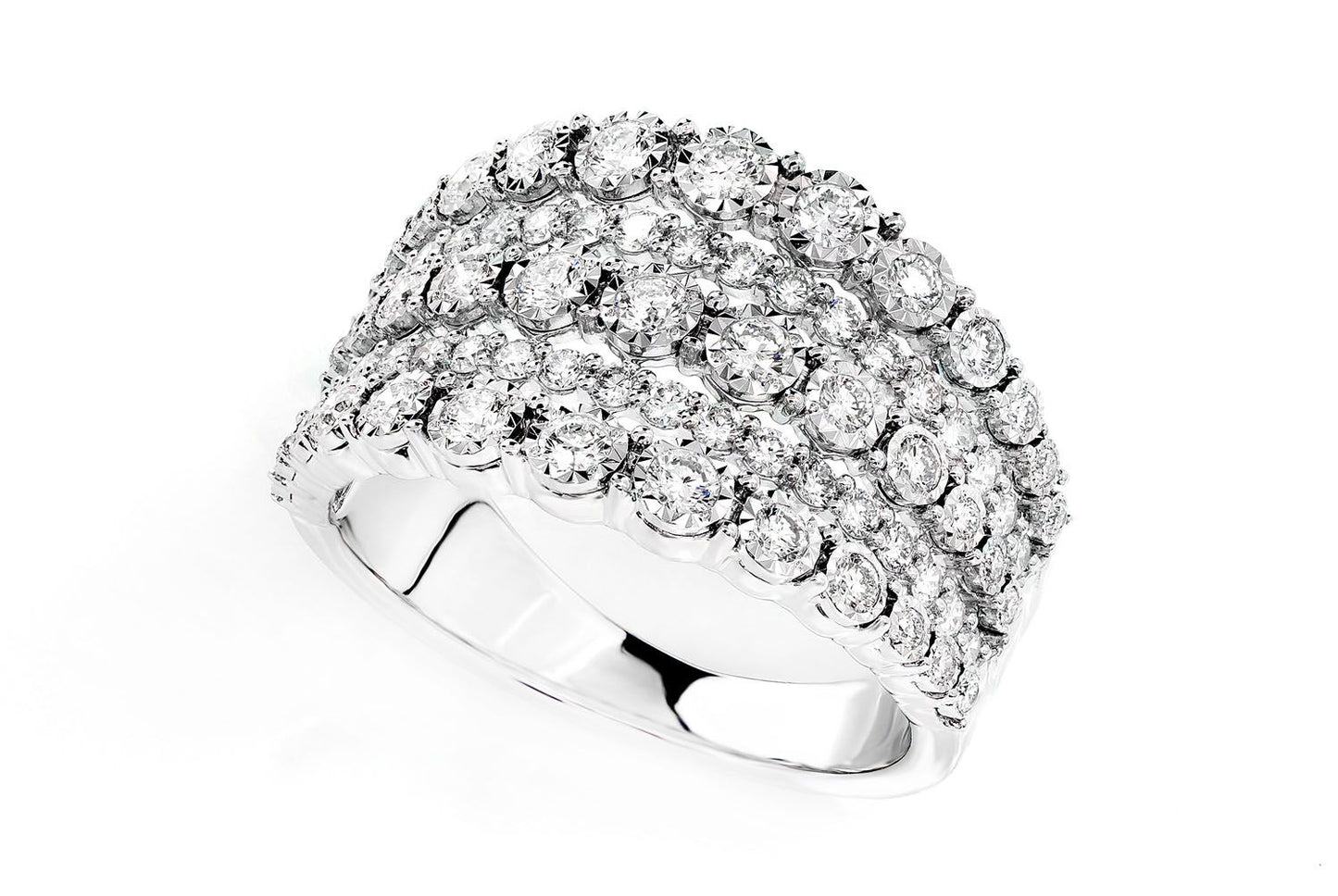 GRADUATED FIVE ROW MIRACLE SET DIAMOND RING 14K SOLID GOLD 1.00CTW