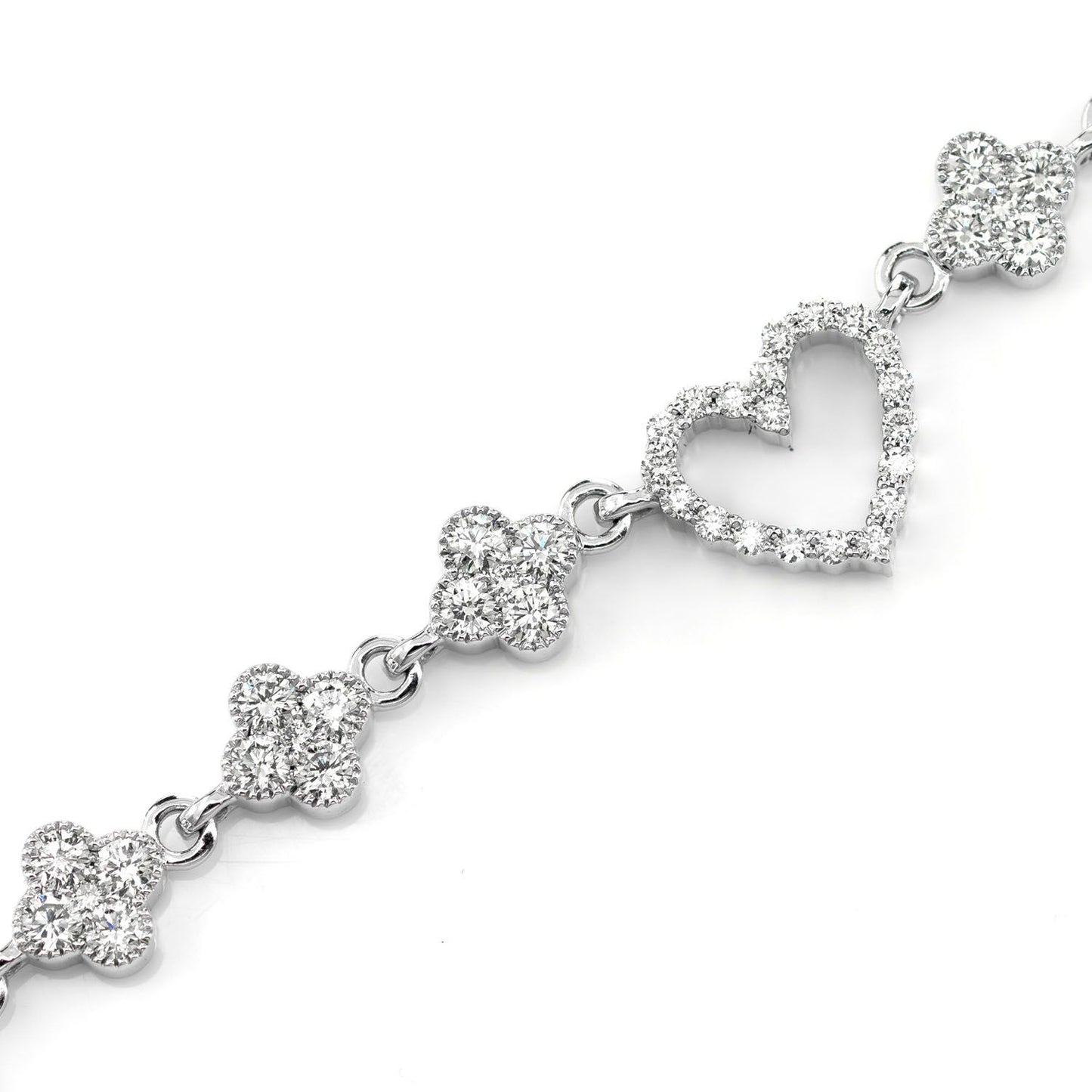 OPEN HEART CLOVER LINK BRACELET 14K SOLID GOLD 3.00CTW