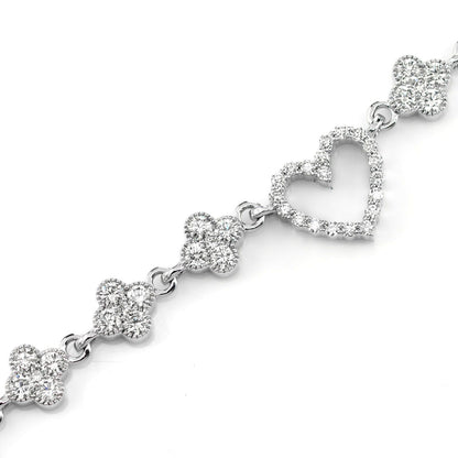 OPEN HEART CLOVER LINK BRACELET 14K SOLID GOLD 3.00CTW
