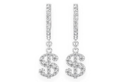 CERCEI ROTARI CU SIGNUL DOLLARULUI, AUR MASIV DE 14K, 0.65CT