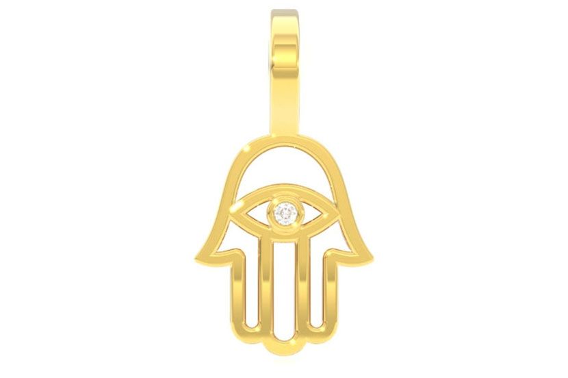 OPEN HAMSA DIAMOND PENDANT 14K SOLID GOLD 0.02CTW
