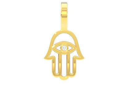OPEN HAMSA DIAMOND PENDANT 14K SOLID GOLD 0.02CTW