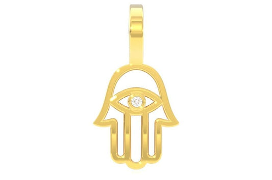 OPEN HAMSA DIAMOND PENDANT 14K SOLID GOLD 0.02CTW