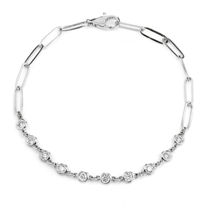 DIAMOND BEZEL SET ENLONGATED ROLO LINK BRACELET 14K SOLID GOLD 0.50CTW