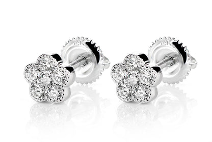 CERCEI ȘTIF CU TRIFOI ȘI DIAMANTE MILGRAIN, AUR MASIV DE 14K, 0.50CT