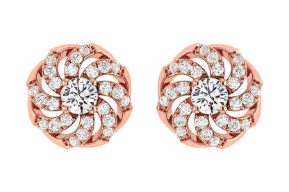 SPIRAL DOME DIAMOND STUD EARRINGS 14K SOLID GOLD 0.25CTW