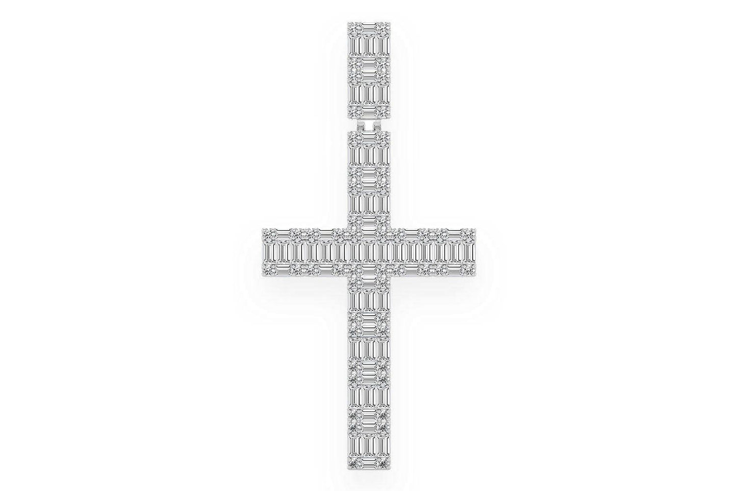 BAGUETTE CROSS DIAMOND PENDANT 14K SOLID GOLD 5.00CTW