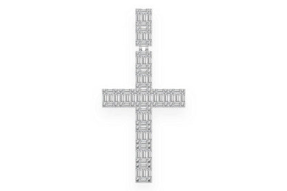 BAGUETTE CROSS DIAMOND PENDANT 14K SOLID GOLD 5.00CTW