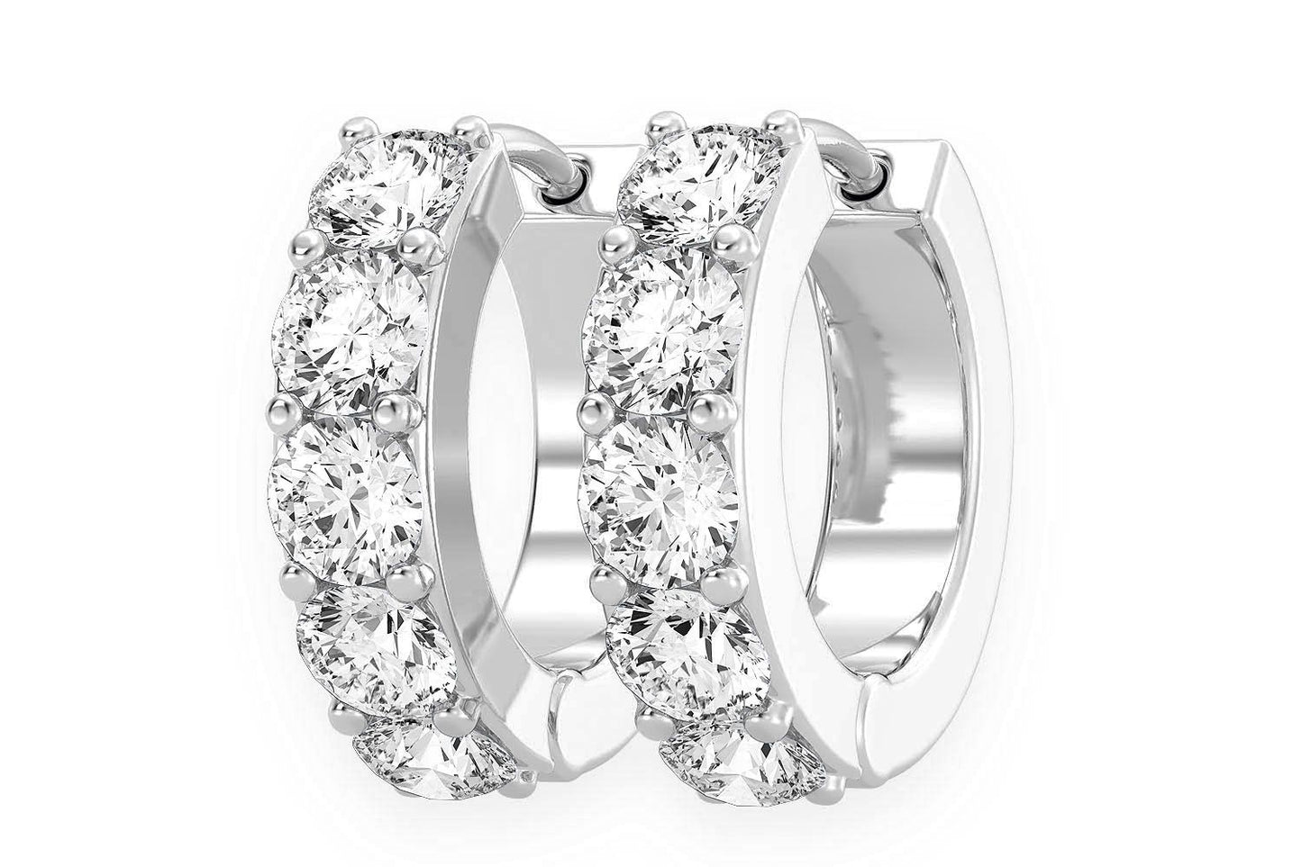 ONE ROW HOOP DIAMOND EARRINGS 14K SOLID GOLD 0.80CTW