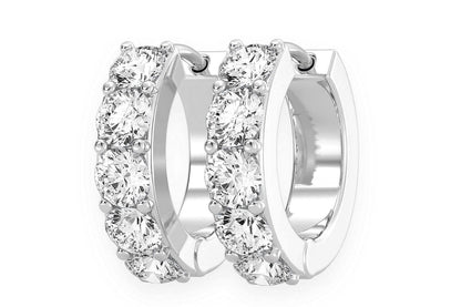 ONE ROW HOOP DIAMOND EARRINGS 14K SOLID GOLD 0.80CTW