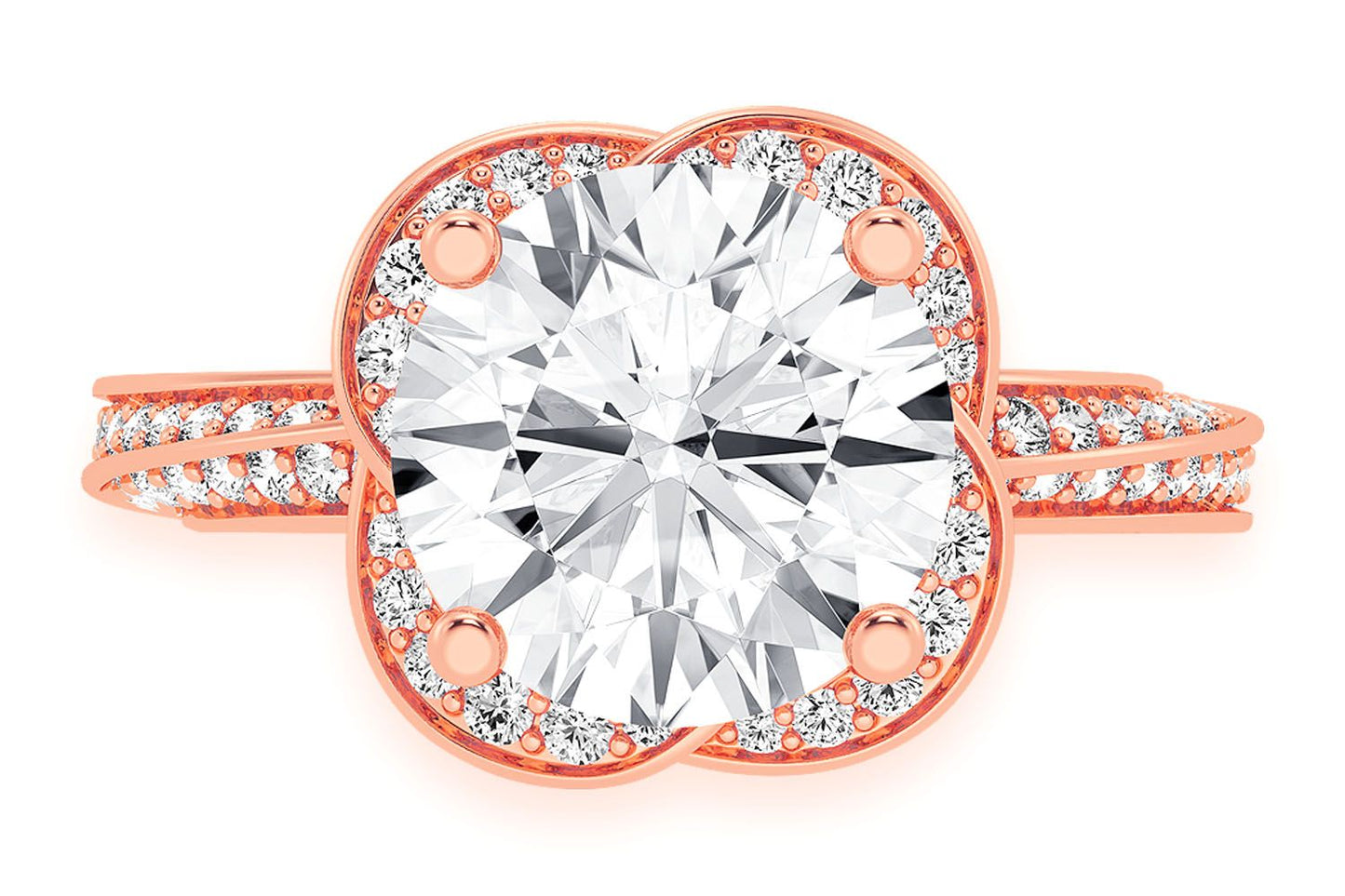 3.00CT ROUND SOLITAIRE - FLOWER PETAL HALO - DIAMOND ENGAGEMENT RING