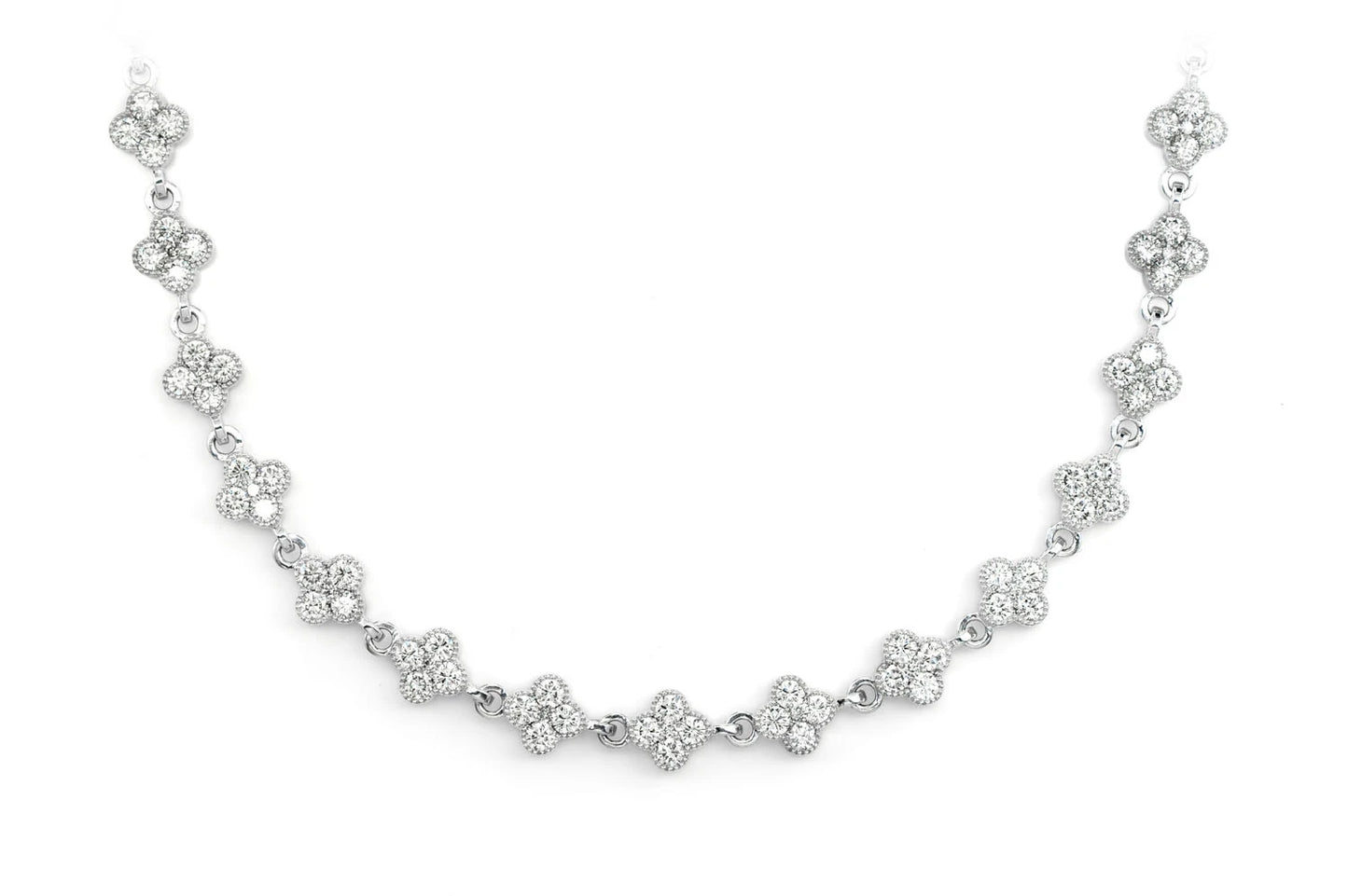 FOUR CLOVER DIAMOND MILGRAIN LINK STATION NECKLACE 14K SOLID GOLD 5.50CTW