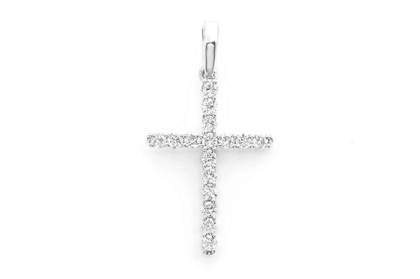 ONE ROW DIAMOND CROSS PENDANT 14K SOLID GOLD 0.25CTW