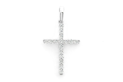 ONE ROW DIAMOND CROSS PENDANT 14K SOLID GOLD 0.25CTW