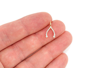 Подвеска с бриллиантами Wishbone из цельного золота 14 карат, 0,15 карата