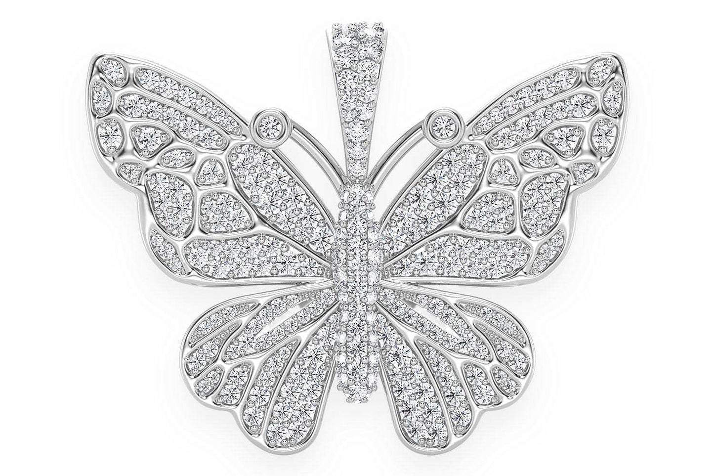 BUTTERFLY DIAMOND PENDANT 14K SOLID GOLD 2.00CTW