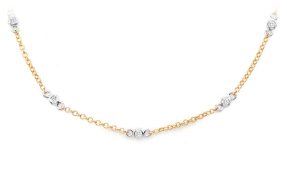 ROUND BEZEL SET DIAMOND NECKLACE CONNECTED 14K SOLID GOLD 0.35CTW