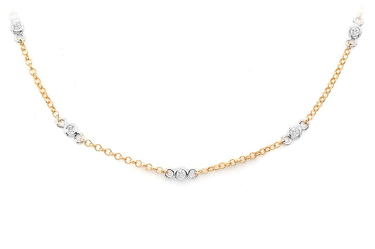 ROUND BEZEL SET DIAMOND NECKLACE CONNECTED 14K SOLID GOLD 0.35CTW