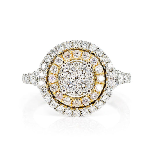 DOUBLE HALO ROUND CLUSTER DIAMOND RING 14K SOLID GOLD 1.15CTW