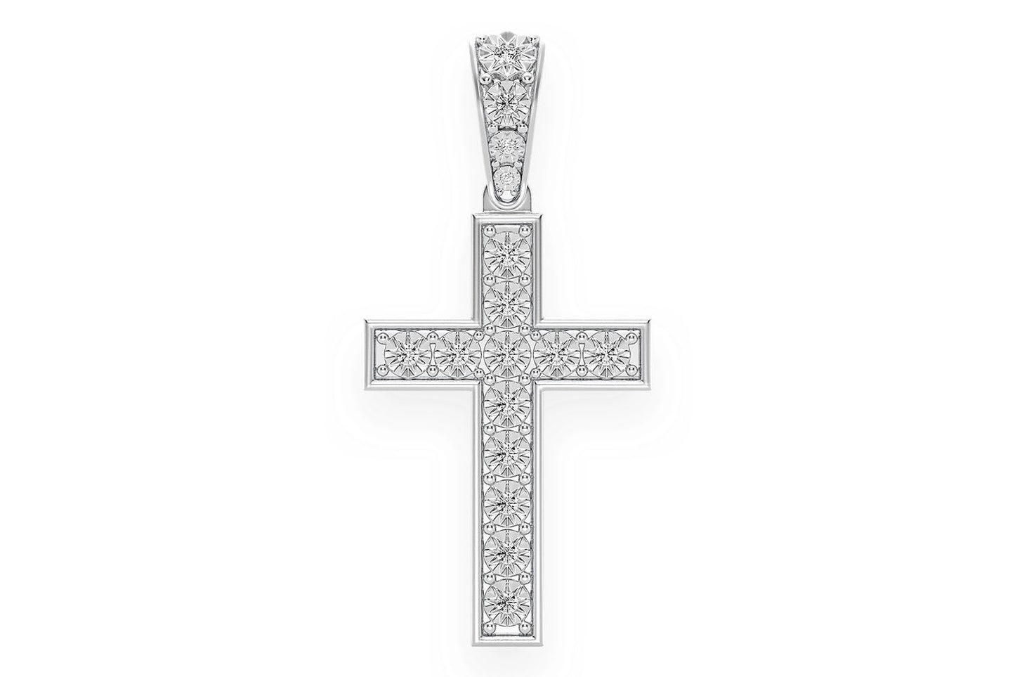 MIRACLE SET CROSS DIAMOND PENDANT 14K SOLID GOLD 0.25CTW