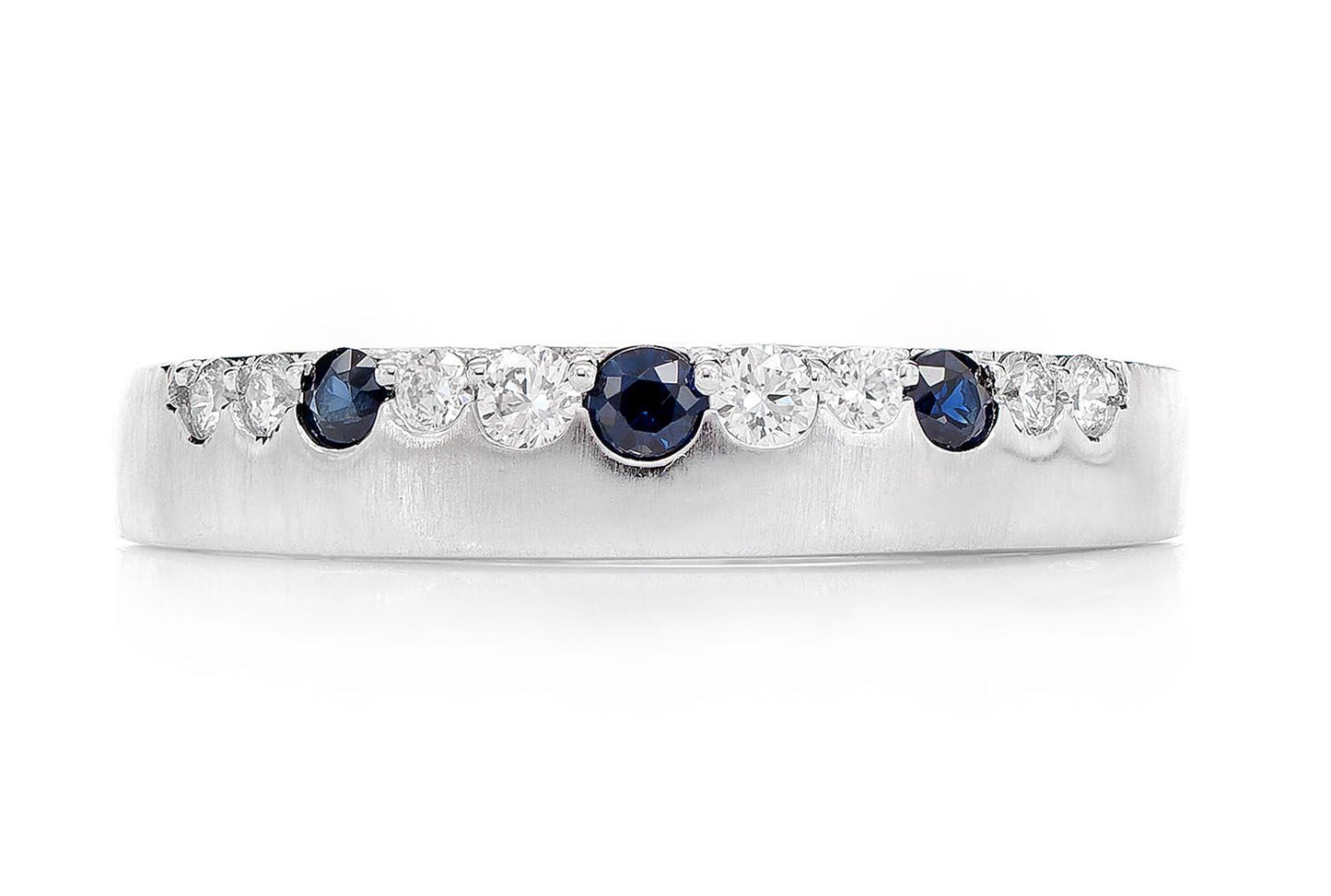 ONE ROW GYPSY SET SAPPHIRE & DIAMOND BAND RING 14K SOLID GOLD 0.33CTW
