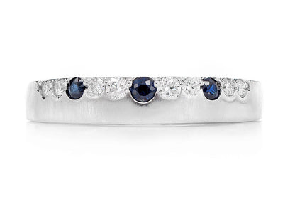 ONE ROW GYPSY SET SAPPHIRE & DIAMOND BAND RING 14K SOLID GOLD 0.33CTW