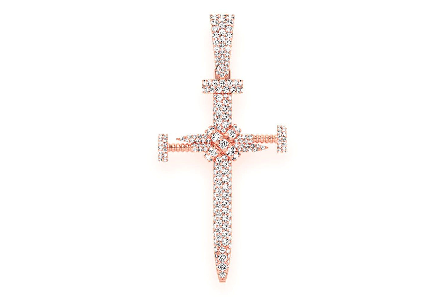 PANDANT CU DIAMANT ȘI CRUCE DE UNGHII, AUR MASIV DE 14K, 2,25 CT