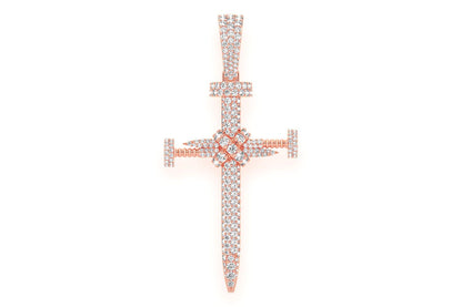 PANDANT CU DIAMANT ȘI CRUCE DE UNGHII, AUR MASIV DE 14K, 2,25 CT