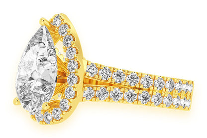SPHINX - 3.00CT PEAR SOLITAIRE - TWO ROW SPLIT SCALLOP - DIAMOND ENGAGEMENT RING