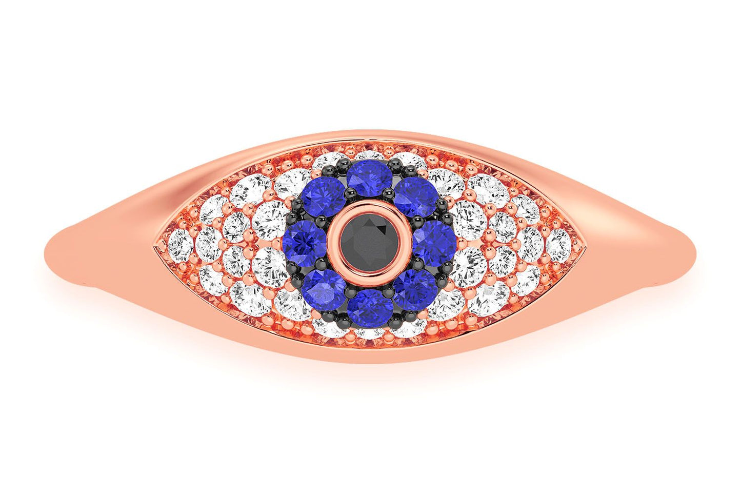 EVIL EYE DIAMOND RING 14K SOLID GOLD 0.30CTW