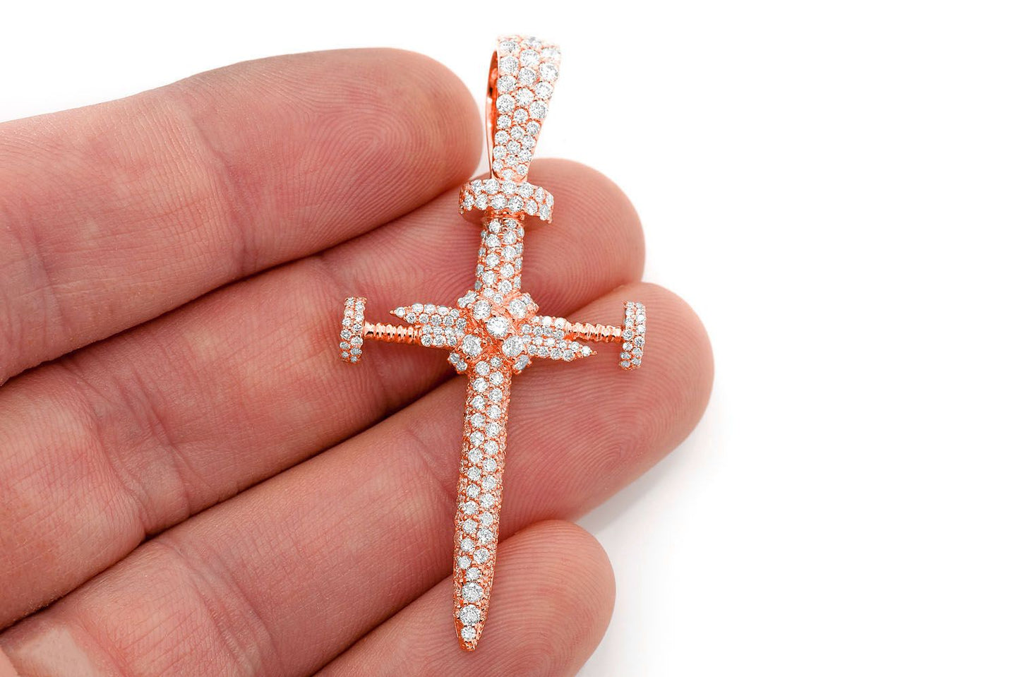 PANDANT CU DIAMANT ȘI CRUCE DE UNGHII, AUR MASIV DE 14K, 2,25 CT
