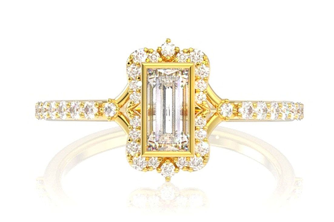 PORTRAIT STYLE BAGUETTE DIAMOND ENGAGEMENT RING 14K SOLID GOLD - 0.50CTW