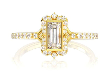 PORTRAIT STYLE BAGUETTE DIAMOND ENGAGEMENT RING 14K SOLID GOLD - 0.50CTW