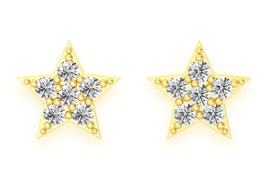 FIVE POINT STAR DIAMOND EARRINGS 14K SOLID GOLD 0.05CTW