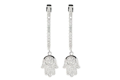 CERCEI ROTARI CU DIAMANTE HAMSA, AUR MASIV DE 14K, 1.85CT